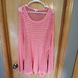 Tunic length open knit sweater